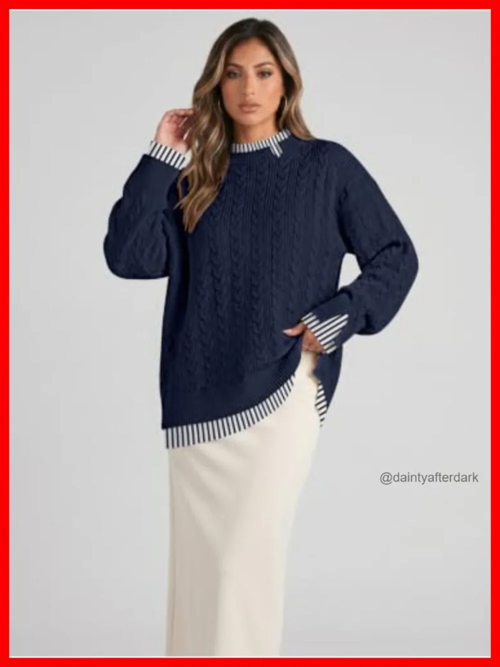 Oversized Cable Knit Pullover Sweater Women Viscose Blend Crew Neck Long Sleeve